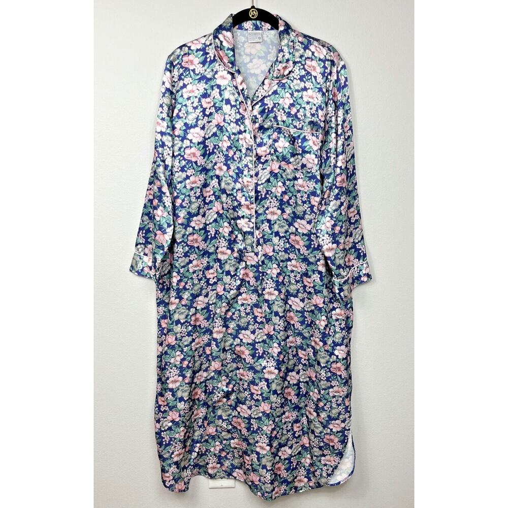 Vintage Kathryn Satin Pink Rose Floral Paisley Long Housecoat Size Medium
